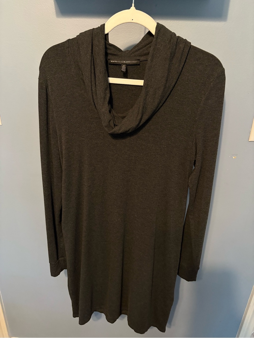 White House Black Market Dark Charcoal Long Sleeve Cowl Neck Dress